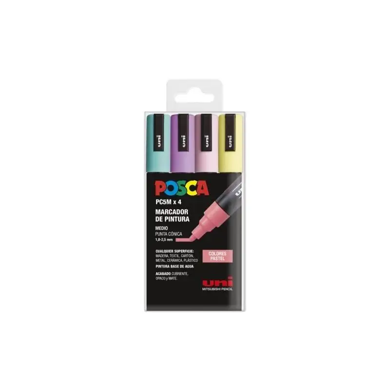 (302422325) POSCA MARCADORES DE PINTURA PC-5M NO PERMANENTE PUNTA CÓNICA ESTUCHE 4 C/SURTIDOS PASTEL