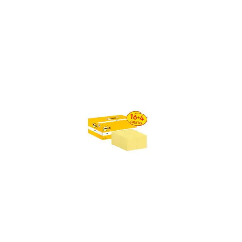 (7100172332) POST-IT BLOC NOTAS ADHESIVAS 653 100H 38X51 (NO ENCELOFANADOS) CANARY YELLOW PAQUETE 16 UD + 4 UD GRATIS