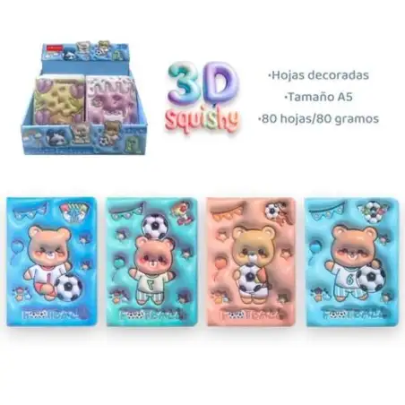 (EBW-5616) ROYMART LIBRETAS 3D FUTBOL AND BEAR 80H DECORADAS A5 80GR 4 DISEÑOS EXPOSITOR 12 UD