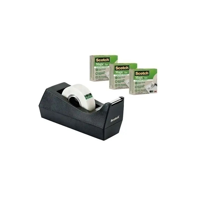 (7100044085) SCOTCH DISPENSADOR PORTARROLLOS SCOTCH C38 NEGRO + 3 CINTA MAGICA 900