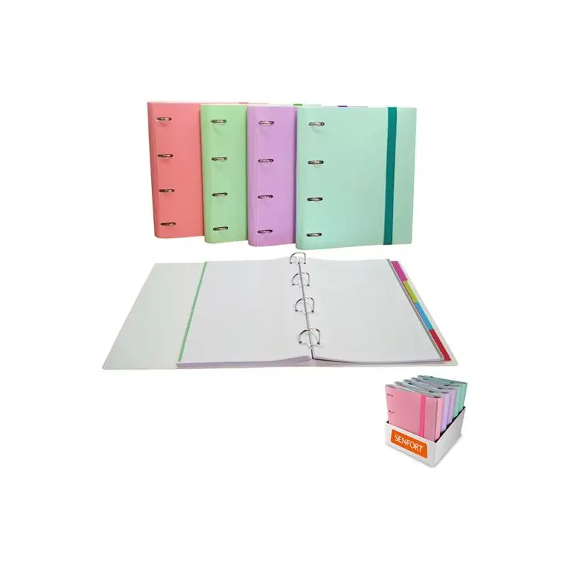 (175510E) SENFORT CARPETA ANILLAS 4X30MM RINGBOOK C/RECAMBIO 120H A4 C/GOMA 4 SEPARADORES C/SURTIDOS PASTEL