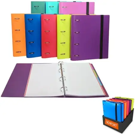 (180510E) SENFORT CARPETA ANILLAS 4X30MM RINGBOOK C/RECAMBIO 120H A4 C/GOMA 4 SEPARADORES C/SURTIDOS