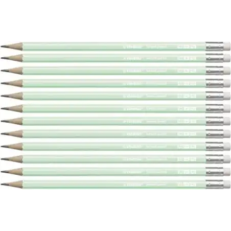 (4908/02-HB) STABILO LÁPIZ GRAFITO SWANO PASTEL HB CON GOMA VERDE CAJA 12 UD
