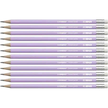 (4908/03-HB) STABILO LÁPIZ GRAFITO SWANO PASTEL HB CON GOMA LILA CAJA 12 UD