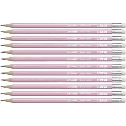(4908/05-HB) STABILO LÁPIZ GRAFITO SWANO PASTEL HB CON GOMA ROSA CAJA 12 UD