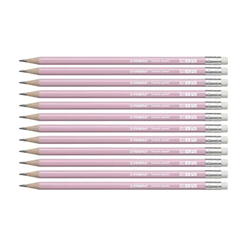 (4908/05-HB) STABILO LÁPIZ GRAFITO SWANO PASTEL HB CON GOMA ROSA CAJA 12 UD