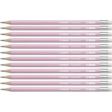 (4908/05-HB) STABILO LÁPIZ GRAFITO SWANO PASTEL HB CON GOMA ROSA CAJA 12 UD