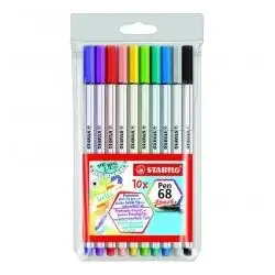 (568/10-11) STABILO ROTULADORES PEN 68 BRUSH C/SURTIDOS ESTUCHE PLÁSTICO 10 UD