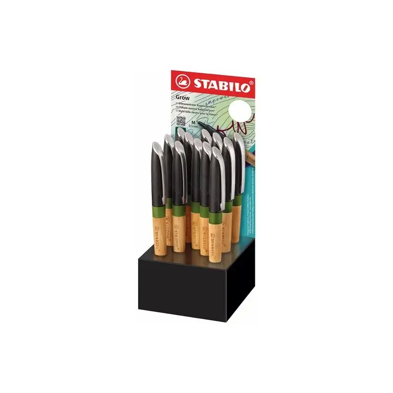 (6032/12-1) STABILO BOLÍGRAFO GROW 0.5 TINTA AZUL COLOR VERDE MUSGO/ROBLE EXPOSITOR 12 UD