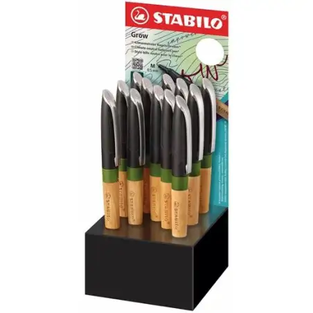 (6032/12-1) STABILO BOLÍGRAFO GROW 0.5 TINTA AZUL COLOR VERDE MUSGO/ROBLE EXPOSITOR 12 UD