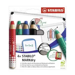 (648/4) STABILO MARCADOR EN SECO MARKDRY PARA PIZARRA BLANCA Y DE PAPEL C/SURTIDOS ESTUCHE 4 UD
