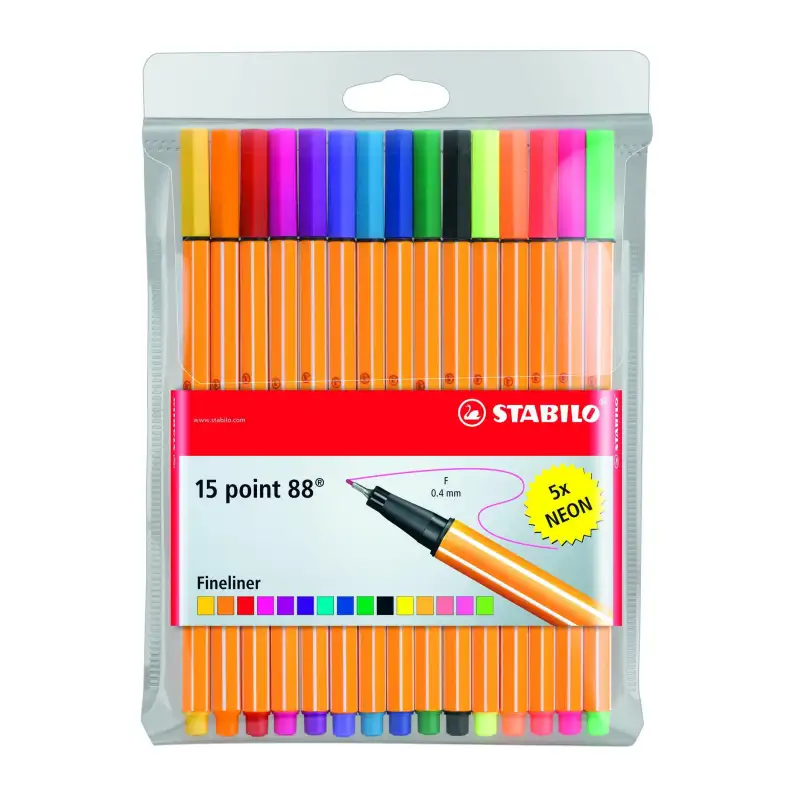 (8815-1) STABILO ROTULADORES POINT 88 COLORES SURTIDOS (5 NEÓN) ESTUCHE 15 UD