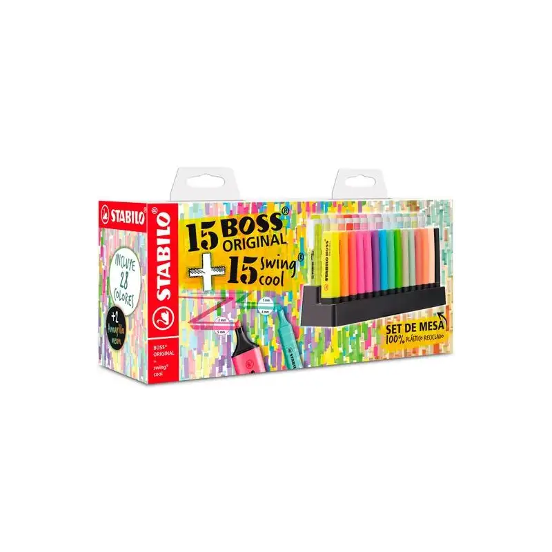 (E/87-3710) STABILO MARCADORES FLUORESCENTES SET DE MESA 15 UD BOSS ORIGINAL + 15 UD SWING COOL C/SURTIDOS