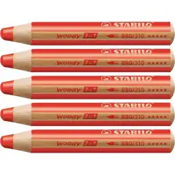 (880/310) STABILO LÁPICES DE COLORES WOODY 3 EN 1 ROJO CARMÍN ESTUCHE 5 UD