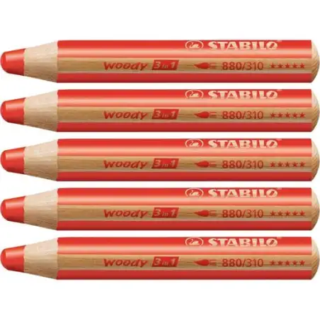 (880/310) STABILO LÁPICES DE COLORES WOODY 3 EN 1 ROJO CARMÍN ESTUCHE 5 UD
