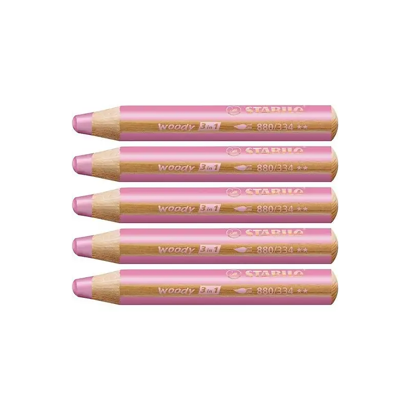 (880/334) STABILO LÁPICES DE COLORES WOODY 3 EN 1 ROSA ESTUCHE 5 UD
