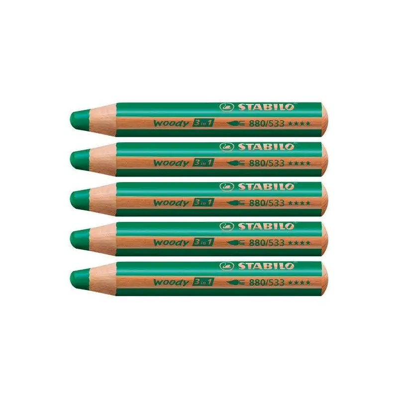 (880/533) STABILO LÁPICES DE COLORES WOODY 3 EN 1 VERDE OSCURO ESTUCHE 5 UD
