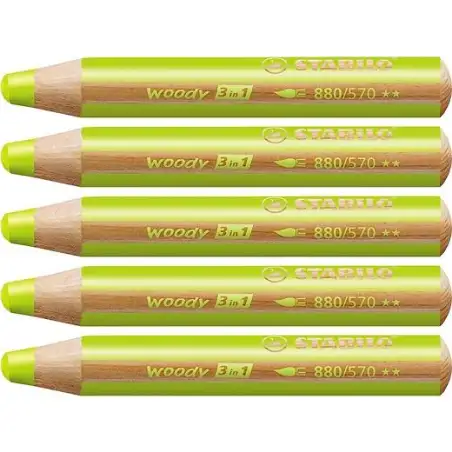 (880/570) STABILO LÁPICES DE COLORES WOODY 3 EN 1 VERDE HOJA ESTUCHE 5 UD