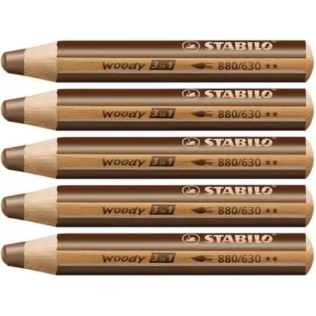 (880/630) STABILO LÁPICES DE COLORES WOODY 3 EN 1 MARRÓN ESTUCHE 5 UD
