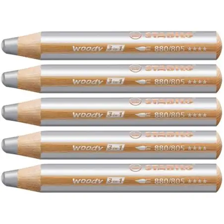 (880/805) STABILO LÁPICES DE COLORES WOODY 3 EN 1 PLATA ESTUCHE 5 UD