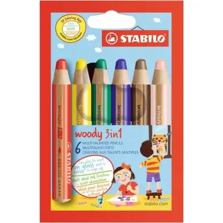 (8806/00) STABILO LÁPICES DE COLORES WOODY 3 EN 1 C/SURTIDOS ESTUCHE 6 UD