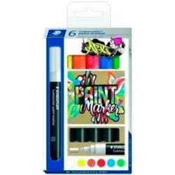 (349 C6) STAEDTLER MARCADOR ESPECIAL LUMOCOLOR 349 PERMANENTE C/SURTIDOS ESTUCHE 6 UD