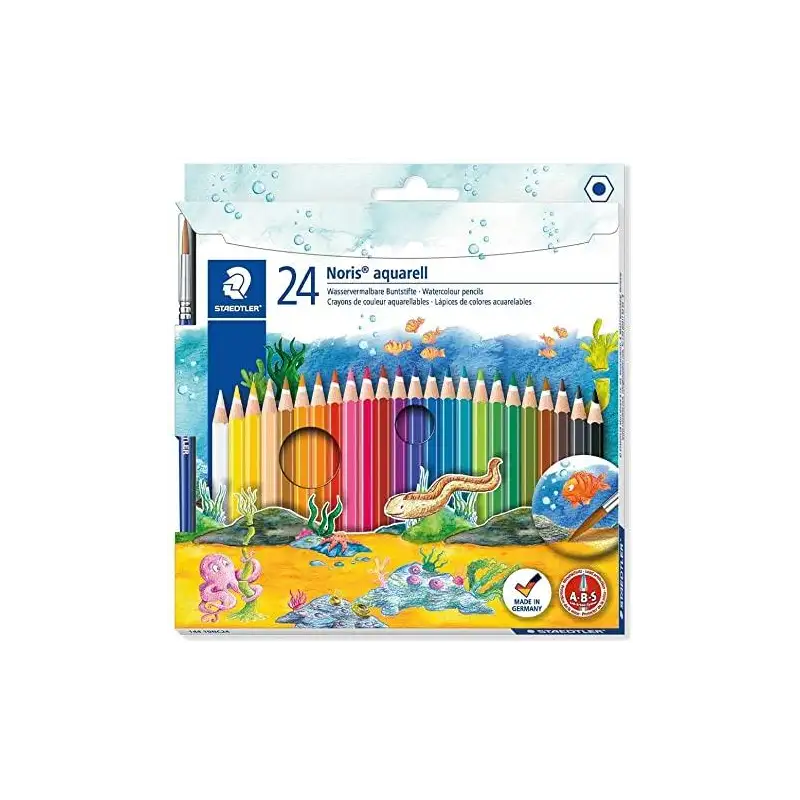 (144 10NC24) STAEDTLER LÁPICES DE COLORES NORIS AQUARELL + PINCEL SURTIDOS  EN ESTUCHE 24 UD
