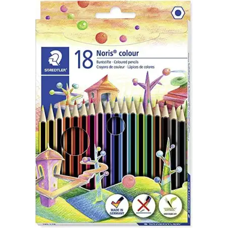 (185 C18) STAEDTLER LÁPICES DE COLORES NORIS COLOUR WOPEX ECOLÓGICO SURTIDOS ESTUCHE 18 UD
