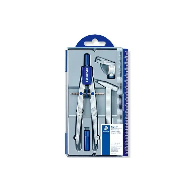(550 02) STAEDTLER SET DE COMPÁS ESCOLAR NORIS 550 ESTUCHE CON RUEDA CENTRAL ALARGADERA Y ADAPTADOR UNIVERSAL