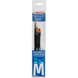 (9099162M) TALENS ART CREATION SET 3 PINCELES M (1 REDONDO - 1 PLANO - 1 LENGUA DE GATO) ACUARELA/TÉMPERA