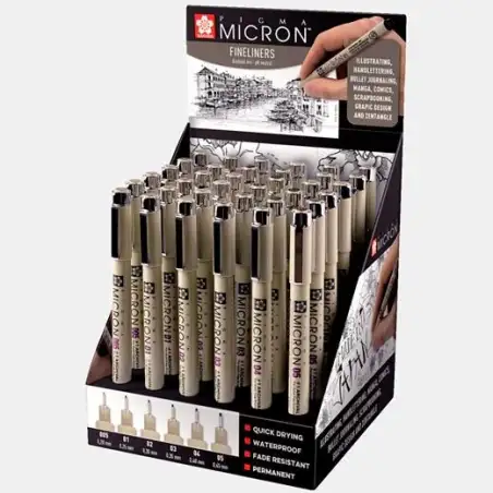 (CDXSDK36) TALENS SAKURA EXPOSITOR DE 36 ROTULADORES PERMANENTES PIGMA MICRON FINELINER NEGRO