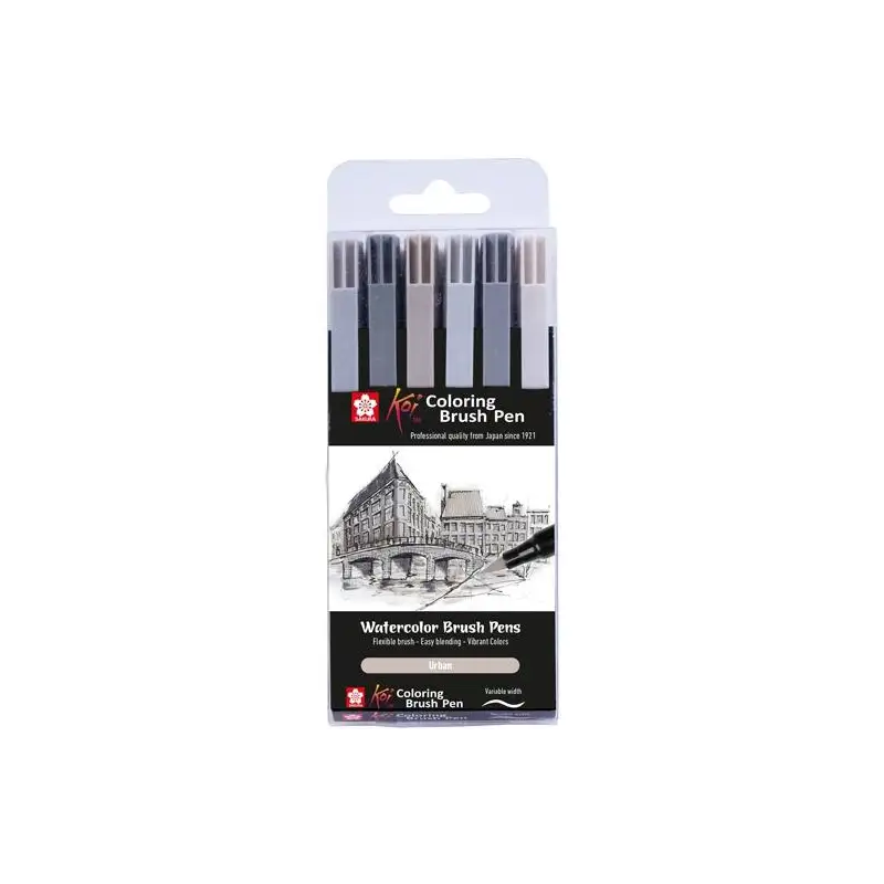 (XBR6A) TALENS SAKURA ROTULADORES PUNTA PINCEL KOI COLOURING BRUSH PEN C/SURTIDOS URBANOS ESTUCHE 6 UD