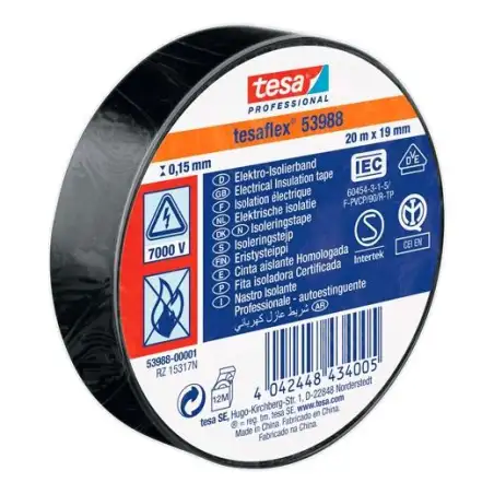 (53988-00001-01) TESA CINTA AISLANTE ELÉCTRICA PROFESSIONAL 20M X 19MM NEGRO
