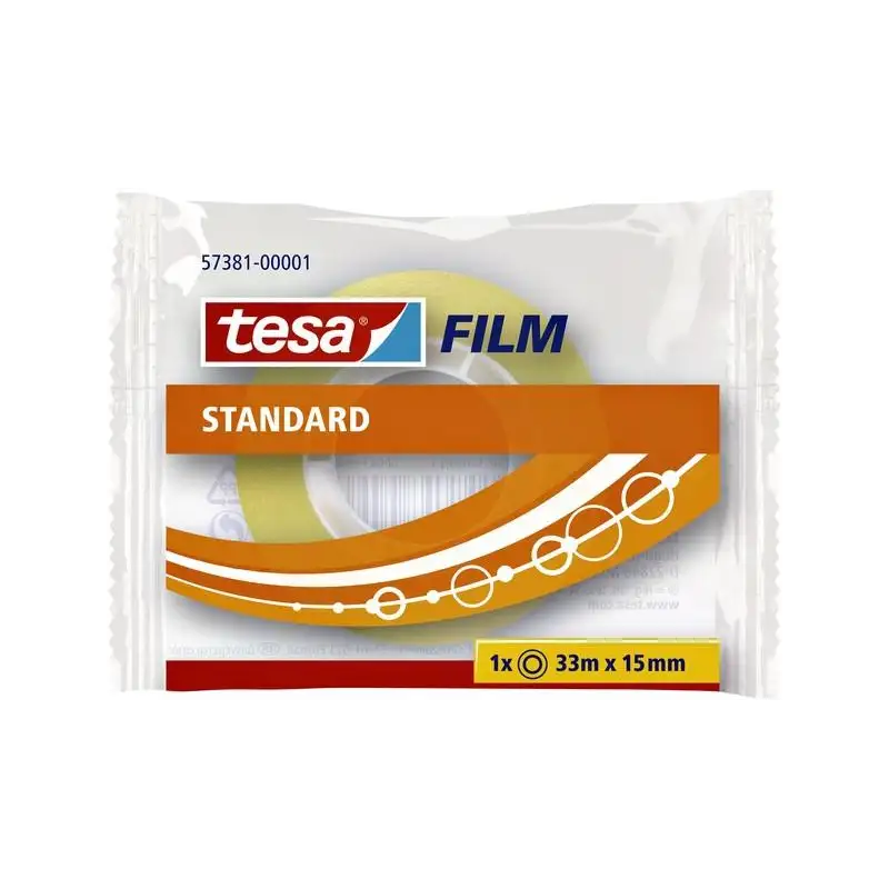 (57381-00001-02) TESA FILM CINTA ADHESIVA TRANSPARENTE STANDARD ROLLO 15MM X 33M EN BOLSITA