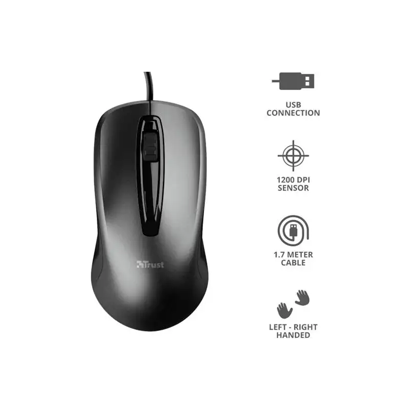 (23733) TRUST RATÓN CARVE CABLE USB 1200DPI AMBIDIESTRO 3 BOTONES NEGRO
