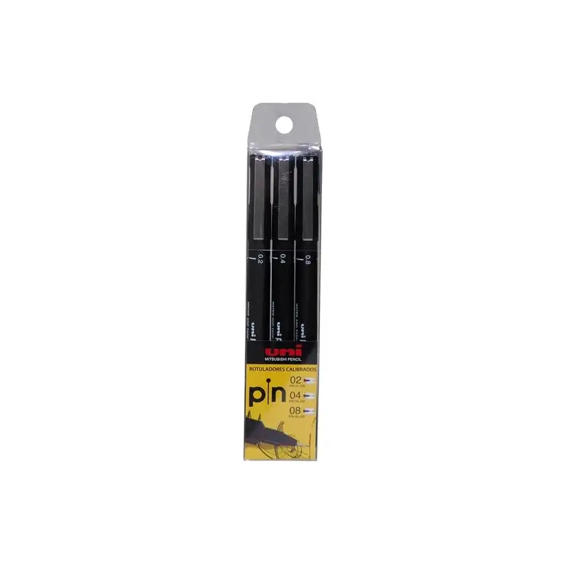(182634338) UNIBALL ROTULADOR CALIBRADO PIN-200(S) 0.2/0.4/0.8 NEGRO ESTUCHE 3 UD