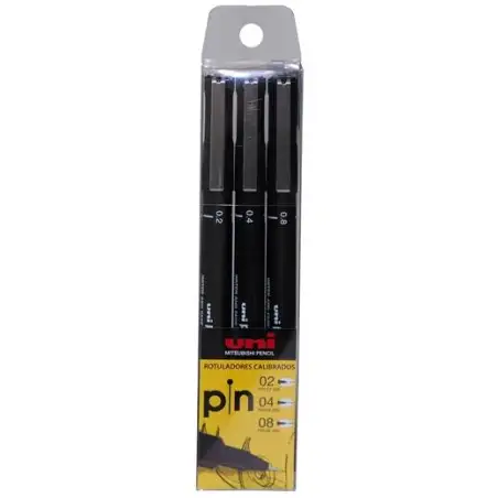 (182634338) UNIBALL ROTULADOR CALIBRADO PIN-200(S) 0.2/0.4/0.8 NEGRO ESTUCHE 3 UD