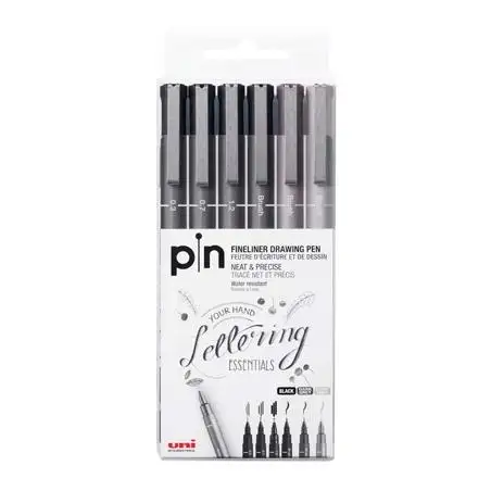 (234617000) UNIBALL ROTULADOR CALIBRADO PIN-200(S)/6P SURTIDO GRIS & NEGRO ESTUCHE 6 UD