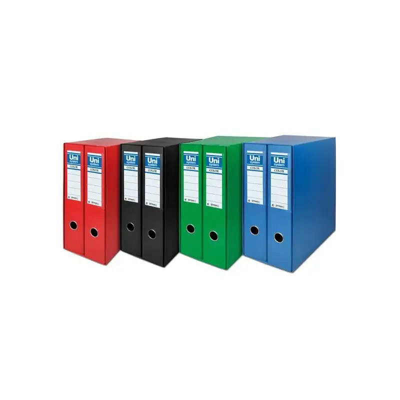 (92327) UNISYSTEM BOX COLOR MÓDULO 2 ARCHIVADORES PALANCA 65MM A4 FORRADOS PP ROJO