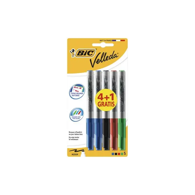 (9126461) VELLEDA MARCADOR PIZARRA BLANCA 1741 PUNTA REDONDA SURTIDOS BLISTER 4+1 UD GRATIS