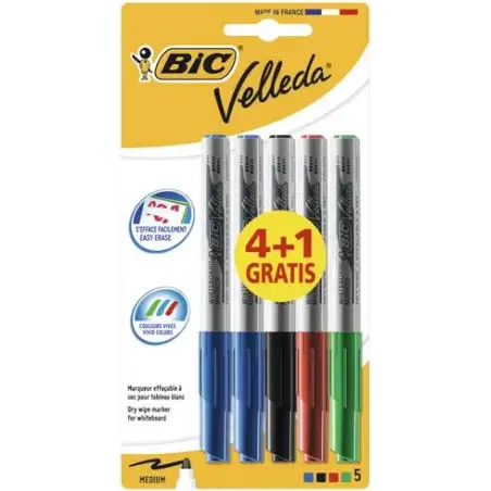 (9126461) VELLEDA MARCADOR PIZARRA BLANCA 1741 PUNTA REDONDA SURTIDOS BLISTER 4+1 UD GRATIS