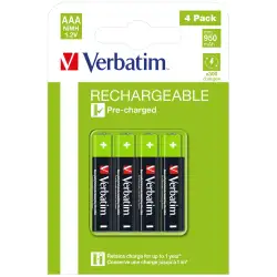 (49514) VERBATIM PILAS ALCALINAS RECARGABLES AAA - HR03 - (PACK 4 UDS) (SUSTITUYE 49942)