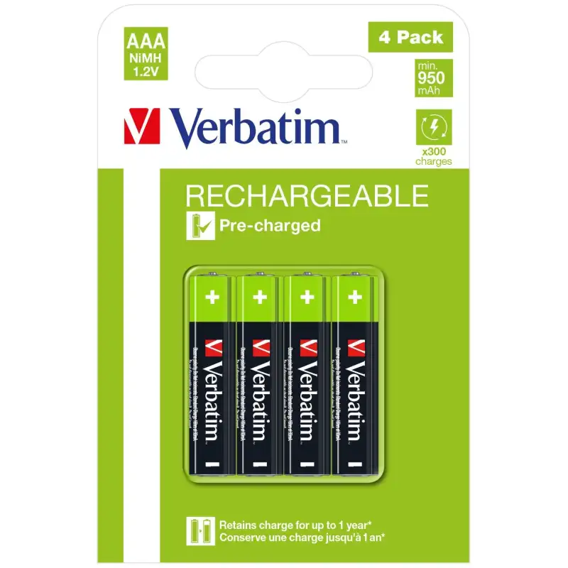 (49514) VERBATIM PILAS ALCALINAS RECARGABLES AAA - HR03 - (PACK 4 UDS) (SUSTITUYE 49942)