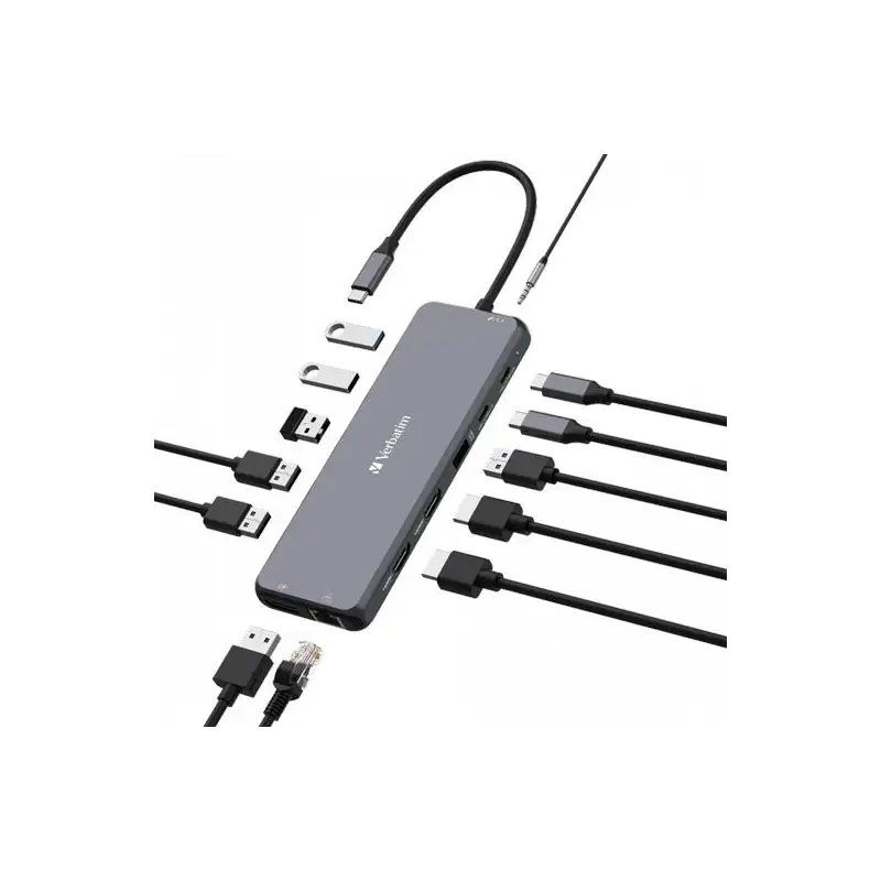 (32153) VERBATIM HUB PRO USB-C A 2XHDMI/1XDP/1XRJ45/3XUSB-A 3.2/1XUSB-A 3.2/2 XUSB-A 2.0/1X JACK 3.5/2XUSB-C PD PLATA