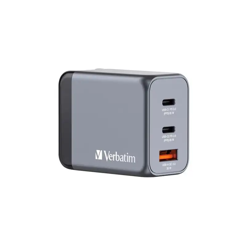 (32201) VERBATIM GNC-65 CARGADOR PARED GAN 65W USB-A 3.0 Y 2XUSB-C 3.0