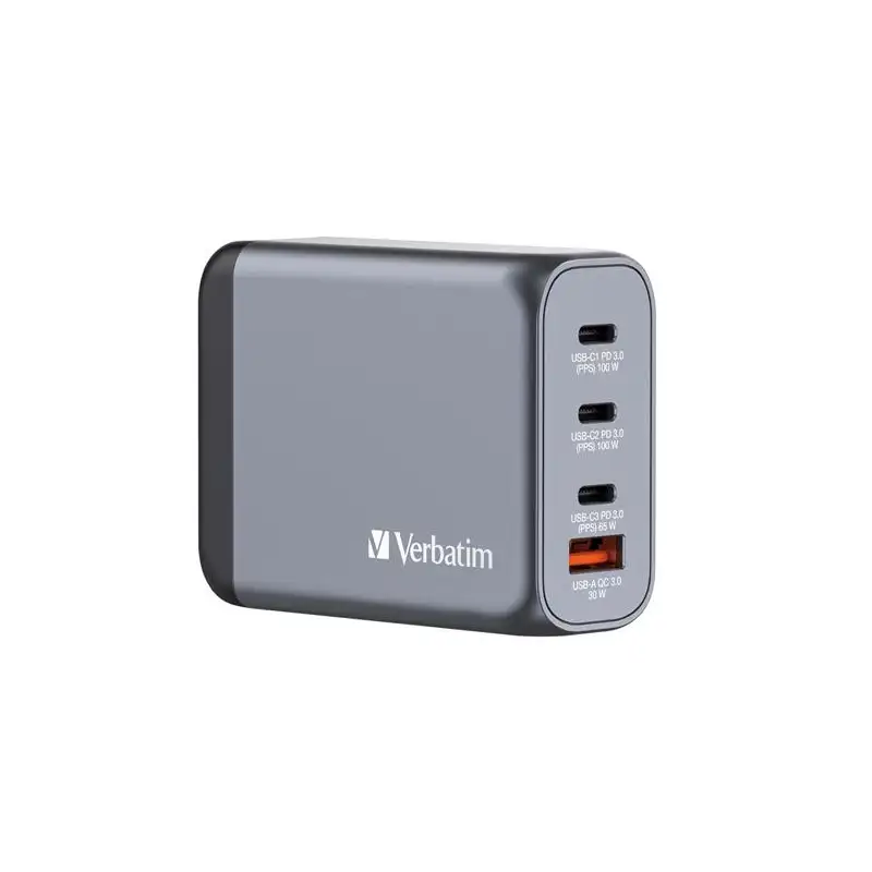 (32202) VERBATIM GNC-100 CARGADOR PARED GAN 100W USB-A 3.0 Y 3XUSB-C 3.0