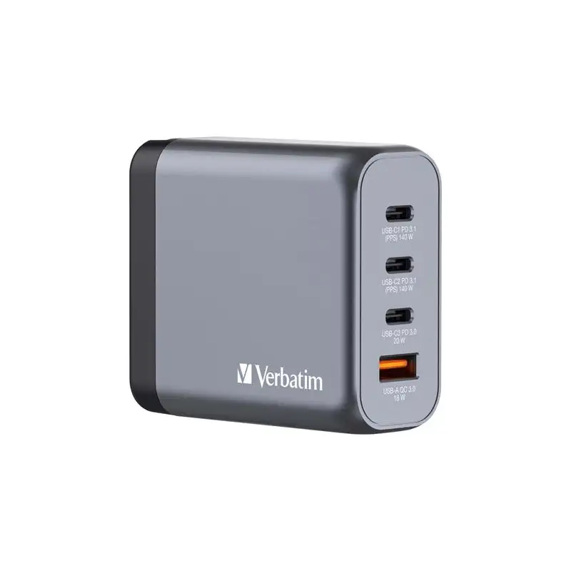 (32203) VERBATIM GNC-140 CARGADOR PARED GAN 140W USB-A 3.0 Y 3XUSB-C 3.0