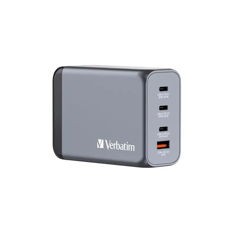 (32205) VERBATIM GNC-240 CARGADOR PARED GAN 240W USB-A 3.0 Y 3XUSB-C 3.0