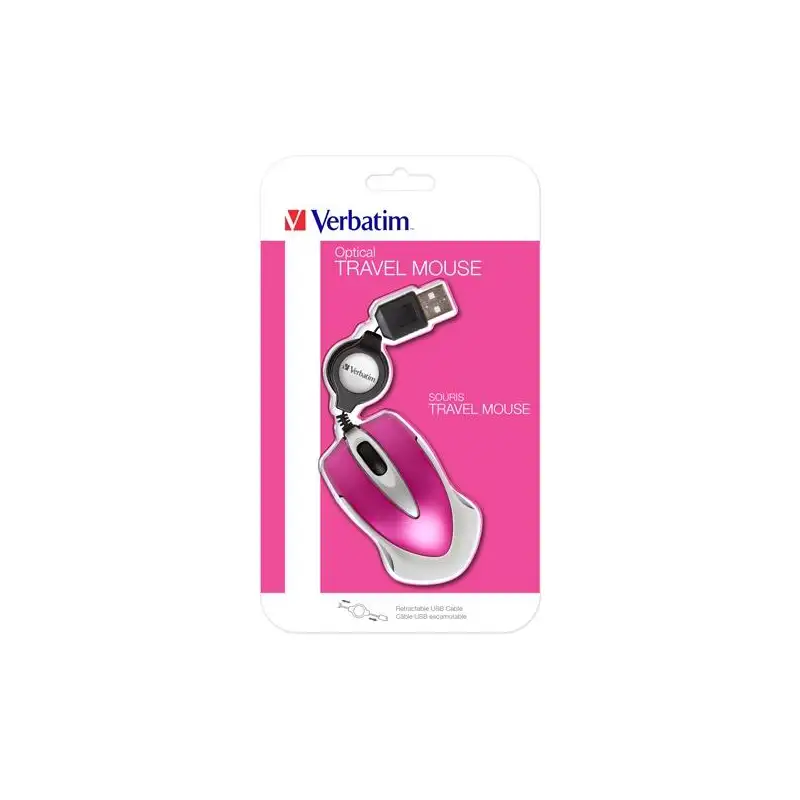 (49021) VERBATIM RATÓN GO MINI CABLE USB RETRÁCTIL 1000PPP ULTRAPORTÁTIL FUCSIA