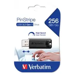 (49320) VERBATIM PENDRIVE PINSTRIPE 256GB HI-SPEED RETRÁCTIL USB 3.2 NEGRO